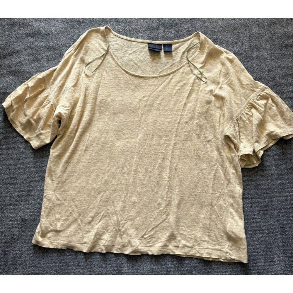 Rachel Roy Shirt Womens Large Yellow Lightweight 100% Linen Short Sleeve